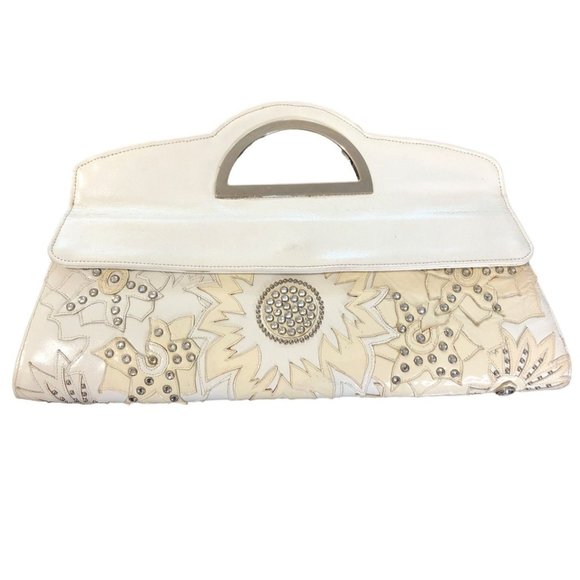 Kippys Coronado Leather Handbag Clutch Crystals Ivory Beige - See Condition - Picture 4 of 4